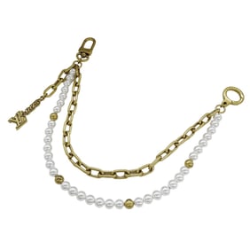 Louis Vuitton Women's Metal and Glass Pearl Bag Charm Chain/Belt Charm, Gold White, M01689 AK3274