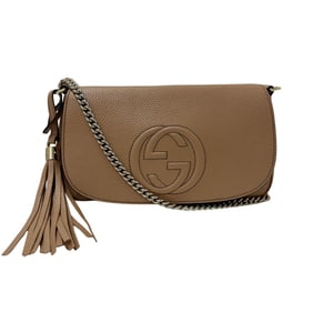 Gucci Soho Shoulder Bag, Women's, Beige Leather, 536224, Chain Bag with Tassel, Outlet