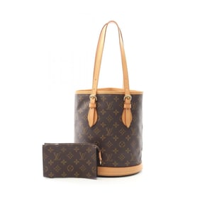 Louis Vuitton Bucket PM Handbag in Coated Canvas and Leather with Monogram Design, Brown, M42238