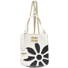 Miu Miu Miu Women's Flower Motif Handbag Shoulder Bag in White Calfskin