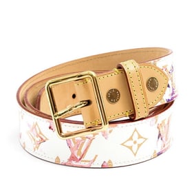 Louis Vuitton Belt for Men and Women, Monogram Watercolor Santur, Size 95, 38, Blanc, M9623V