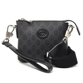 Gucci Men's and Women's GG Supreme Interlocking G Shoulder Bag Black 723306 GUCCI