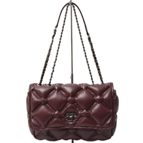 CHANEL Women's Bubble Quilted Shoulder Bag Matelasse Lambskin Bordeaux