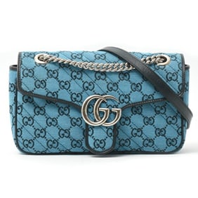 Gucci Women's GG Marmont Chain Shoulder Bag in Blue Canvas 443497