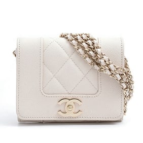 CHANEL Women's Matelasse Mini Chain Wallet Shoulder Bag in Caviar Skin, White