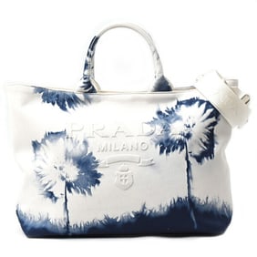 Prada Women's Tote Bag/Shoulder Bag in White and Blue Canvas (1BG395)