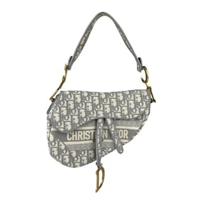 Christian Dior Saddle Bag, Canvas, Gray, White, Gold, Women's, Z6728