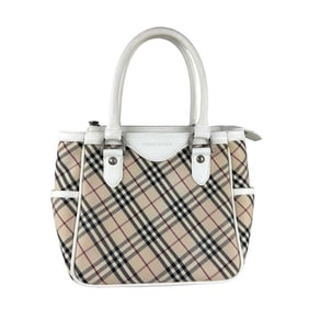 Burberry Handbag Leather Nylon Canvas White/Beige Women's z6760
