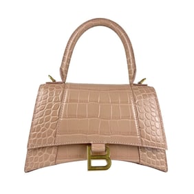 Balenciaga Hourglass Embossed Leather Shoulder Bag in Pink Beige, Women's, 593546 z6765