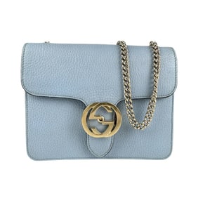 Gucci Interlocking G Leather Shoulder Bag in Light Blue and Gold, Women's, 510304 z6759