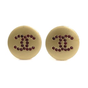 CHANEL Coco Mark Metal Rhinestone Earrings in Gold and Red for Women e60843g