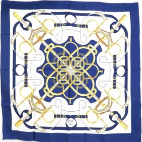 Hermes Hermès Carré 90 Scarf, Silk, Blue, White, and Gold, Women's, e60839a