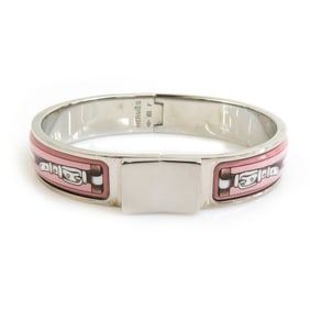 Hermes Hermès Click-Clack Metal Enamel Bangle Bracelet in Silver, Pink, and White for Women