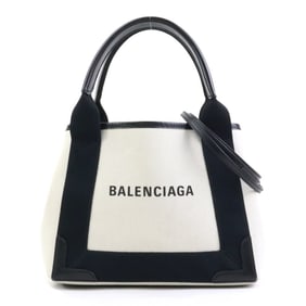Balenciaga BALENCIAGA Handbag/Shoulder Bag Navy Cabas XS Canvas and Leather in Ivory Black, Women's,