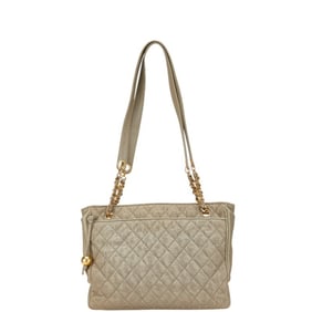 CHANEL Matelasse Coco Mark Chain Tote Bag in Gray and Light Green Canvas Leather for Women