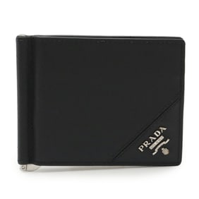 PRADA SAFFIANO METAL Bi-fold Wallet with Money Clip, Black Leather, NERO, 2MN077