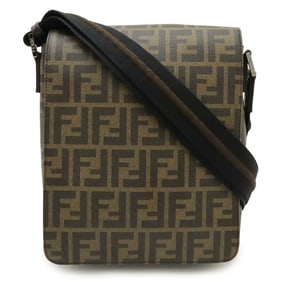 FENDI Zucca pattern shoulder bag in PVC and leather, khaki brown dark brown, 7VA215