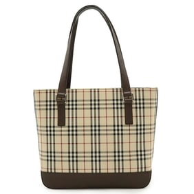 BURBERRY Nova Check Pattern Tote Bag Shoulder Canvas Leather Beige Dark Brown