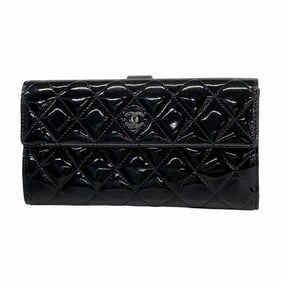 Chanel Matelasse Patent Leather Long Wallet, Black, Women's, P1587674