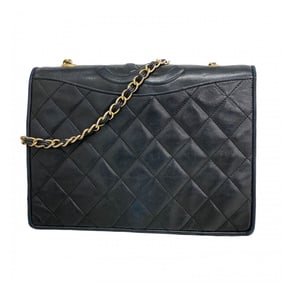 Chanel Matelasse Shoulder Bag with Chain Bag, Lambskin, Black, Women's