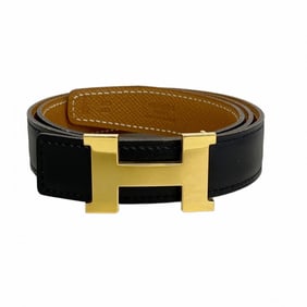 Hermes Hermès Constance Belt, Box Calf Leather, Black and Gold, D Stamp, Women's