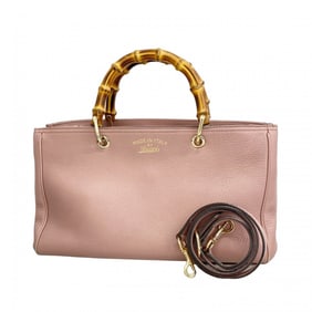 Gucci Bamboo Handbag 323660 Leather Pink Champagne 2-Way Bag for Women