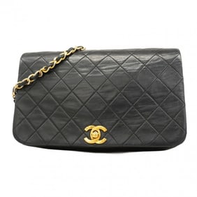 Chanel Matelasse Shoulder Bag with Chain Bag, Lambskin, Black, Women's