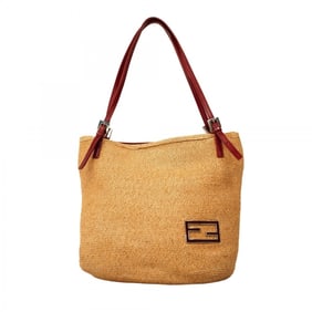 Fendi tote bag raffia beige burgundy women's