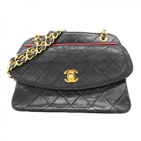 Chanel Matelasse Shoulder Bag with Chain Bag, Lambskin, Black, Women's, P1584609