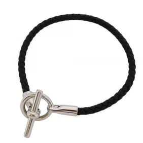Hermes Hermès Grennan Bracelet, GP Plated Leather, Silver, Black, Men's/Women's, P1455658