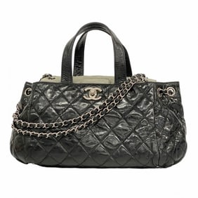 Chanel Matelasse Handbag with Chain Shoulder Strap, Black and Grey Calfskin, 2-Way Bag for Women,