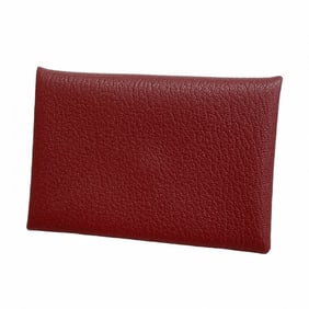 Hermes Hermès Calvi Duo Chevre Card Case in Bordeaux with K Stamp for Women