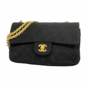 Chanel Matelasse Shoulder Bag with Double Flap and Chain, Cotton, Black, Women's, P1587666