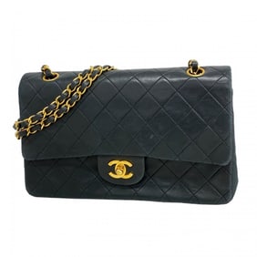 Chanel Matelasse Shoulder Bag with Double Flap and Chain, Lambskin, Black, Women's