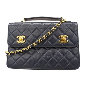 Chanel Matelasse Handbag with Chain Shoulder Strap and Double Turn Lock, Navy Lambskin, 2-Way Bag