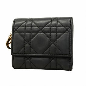 Christian Dior Cannage Leather Tri-fold Wallet, Black, Women's