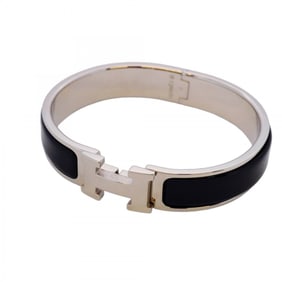 Hermes Click-Clack PM Bangle in Metal, Silver and Black, Women's, P1351272