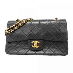 Chanel Matelasse Shoulder Bag with Double Flap and Chain, Lambskin, Black, Women's