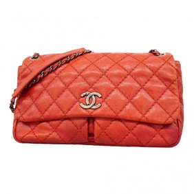 CHANEL Shoulder Bag Wild Stitch W Chain Leather Red Women's