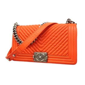 Chanel Boy Shoulder Bag, V-Stitch Chain Lambskin, Red, Women's