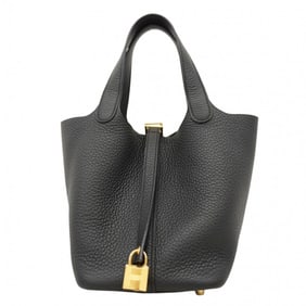 Hermes Hermès Picotin Lock PM Handbag in Taurillon Clemence Leather, Black, with K Stamp, Women's