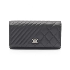 CHANEL Matelasse Chevron Bifold Long Wallet, Lambskin Leather, Women's, Black