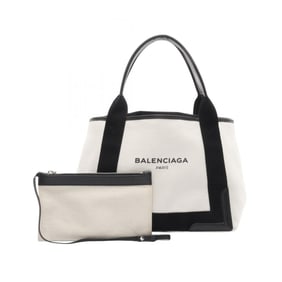 Balenciaga Navy Cabas S Tote Bag, Canvas and Leather, Women's, Ivory Black, 339933