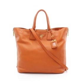 Prada Vitello Phenix Tote Bag, Leather, Women's, Orange, BN2419