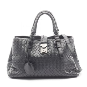 Bottega Veneta Intrecciato Roma Handbag, Leather, Women's, Black, 337303