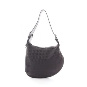 Fendi Zucchino Shoulder Bag, Canvas and Leather, Women's, Brown Black, 8BR228