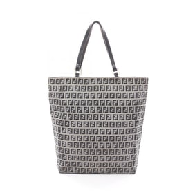 Fendi Zucchino Tote Bag, Canvas and Leather, Women's, Beige Navy
