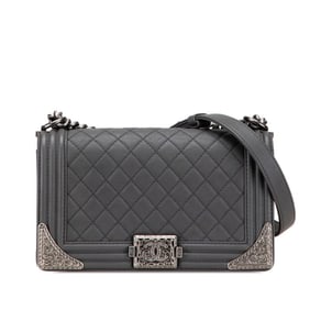 CHANEL Paris Dallas Boy Chanel Coco Mark Chain Shoulder Bag in Gray Calfskin for Women