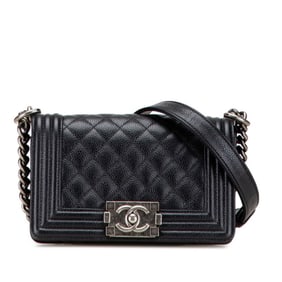 CHANEL Matelasse Boy Chanel 20 Coco Mark Chain Shoulder Bag in Black Caviar Skin for Women