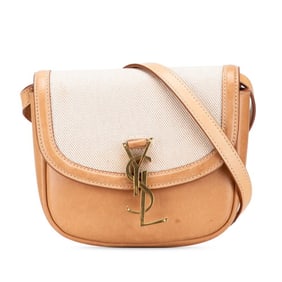 Saint Laurent YSL Logo Kaia Shoulder Bag 619740 Beige Brown Canvas Leather Women's SAINT LAURENT